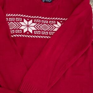 Chaps Red and White Crewneck Sweater